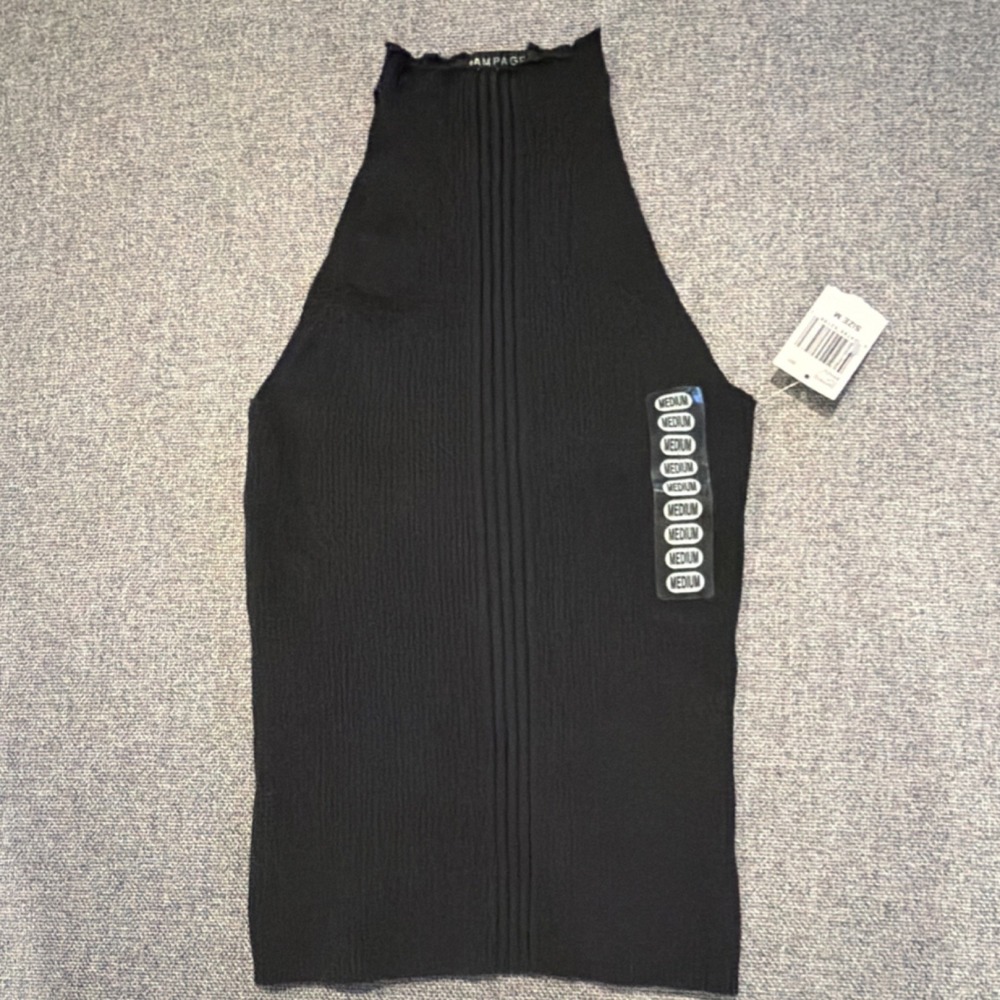 Rampage Knit Mock Neck Sleeveless Tank Top Black Pullover Solid M. Y2K